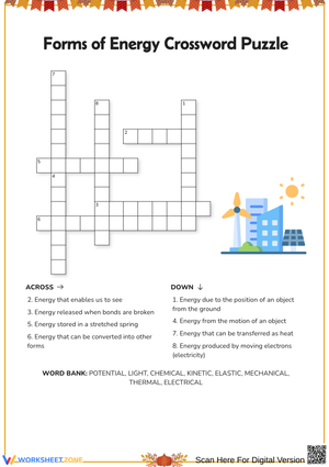 Thanksgiving Science: Forms of Energy Crossword Puzzle
