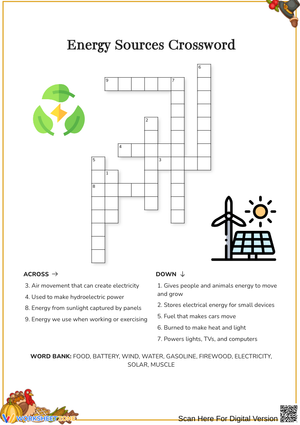 Thanksgiving Science Crossword: Exploring Energy Sources