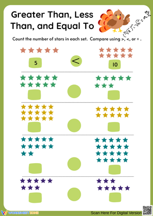 Thanksgiving Greater Than, Less Than, and Equal To Worksheet