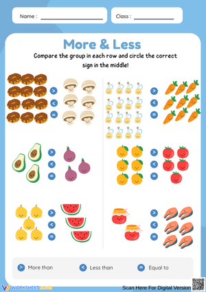 More and Less Comparison Worksheet for Kindergarten