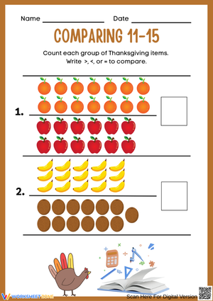 Thanksgiving Comparing Numbers 11–15 Worksheet