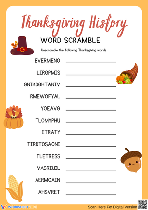 Fun Thanksgiving History Word Scramble