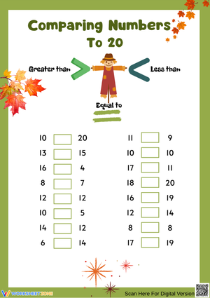 Comparing Numbers to 20 Thanksgiving Worksheet for Grade 1