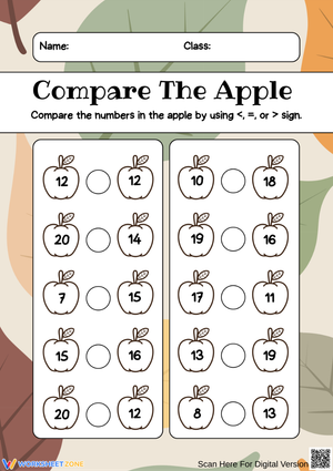 Compare the Apple – Comparing Numbers Worksheet