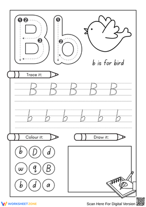 Letter B Tracing and Coloring – Alphabet Handwriting Practice Worksheet