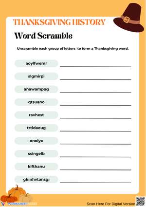Journey of the Pilgrims Word Scramble