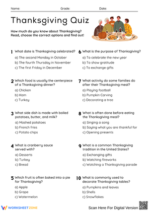 Thanksgiving Quiz for Kids – Fun Classroom Activity
