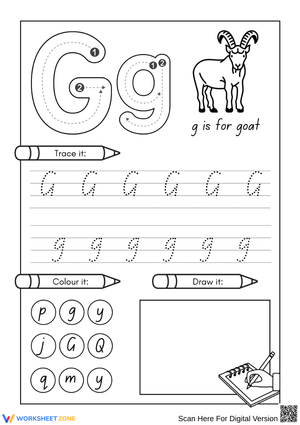 Letter G Tracing and Coloring – Alphabet Handwriting Practice Worksheet