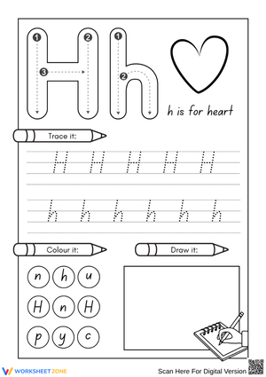 Letter H Tracing and Coloring – Alphabet Handwriting Practice Worksheet