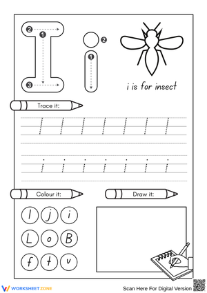 Letter I Tracing and Coloring – Alphabet Handwriting Practice Worksheet