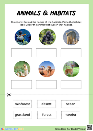 Animals and Habitats Cut and Paste Activity