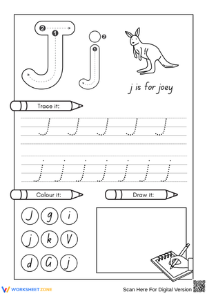 Letter J Tracing and Coloring – Alphabet Handwriting Practice Worksheet