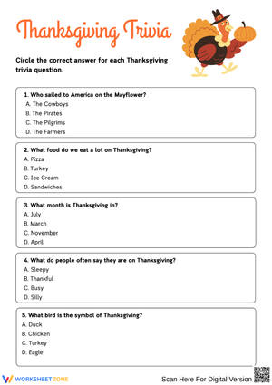 Thanksgiving Trivia Questions – Fun Quiz Worksheet