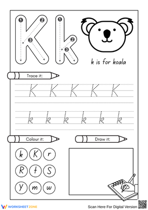 Letter K Tracing and Coloring – Alphabet Handwriting Practice Worksheet