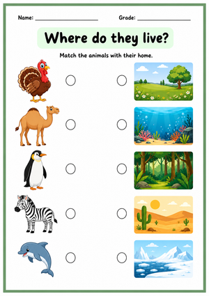 Grade 2 Animal Habitats — Printable No-Prep Worksheet