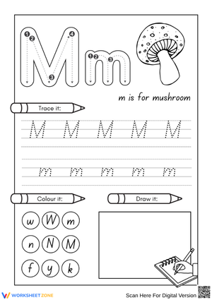 Letter M Tracing and Coloring – Alphabet Handwriting Practice Worksheet