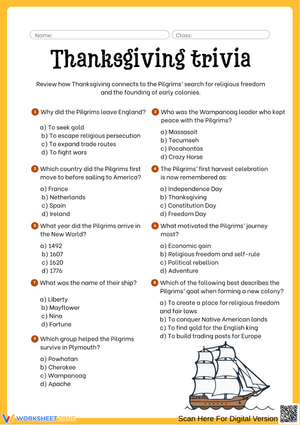 Thanksgiving Trivia Worksheet – Pilgrims and Early Colonies