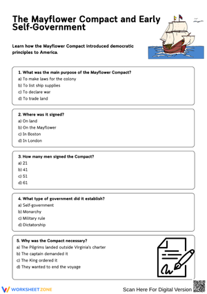 The Mayflower Compact and Early Self-Government Worksheet