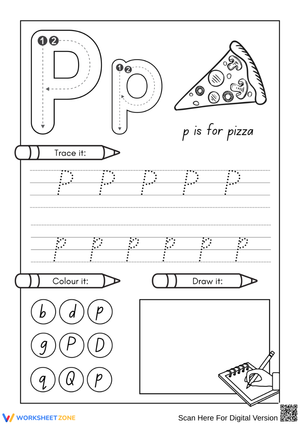 Letter P Tracing and Coloring – Alphabet Handwriting Practice Worksheet