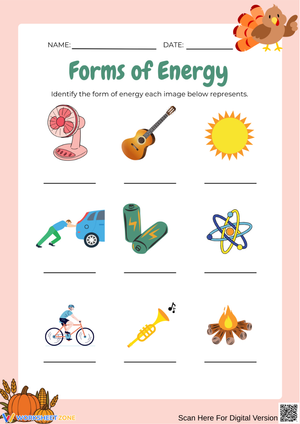 Thanksgiving Forms of Energy Science Worksheet for Kids