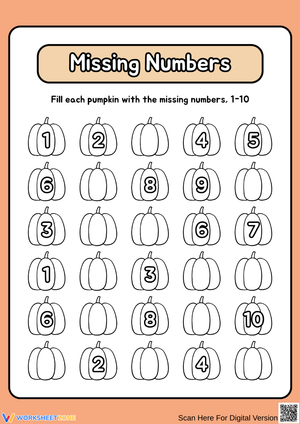 Thanksgiving Pumpkin Missing Numbers 1–10 Worksheet