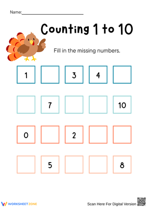 Counting 1 to 10 Thanksgiving Worksheet