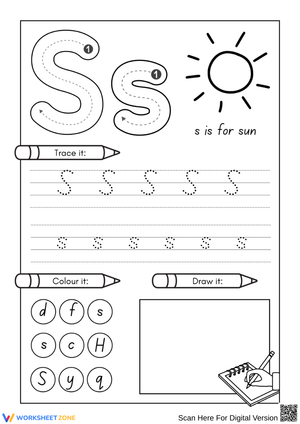 Letter S Tracing and Coloring – Alphabet Handwriting Practice Worksheet