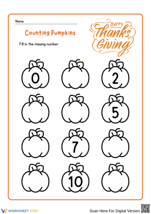 Counting Pumpkins Thanksgiving Worksheet 0–10