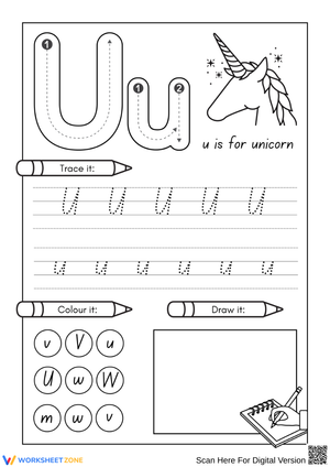 Letter U Tracing and Coloring – Alphabet Handwriting Practice Worksheet