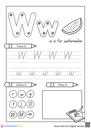 Letter W Tracing and Coloring – Alphabet Handwriting Practice Worksheet