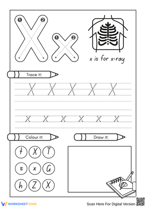 Letter X Tracing and Coloring – Alphabet Handwriting Practice Worksheet