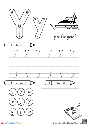 Letter Y Tracing and Coloring – Alphabet Handwriting Practice Worksheet