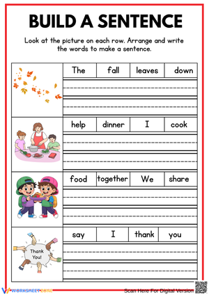 Build a Sentence Thanksgiving Writing Worksheet for Early Learners
