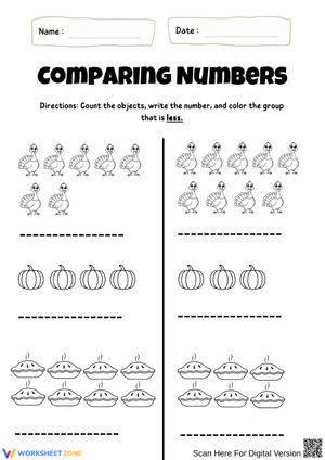 Thanksgiving Comparing Numbers Worksheet (Count and Color)