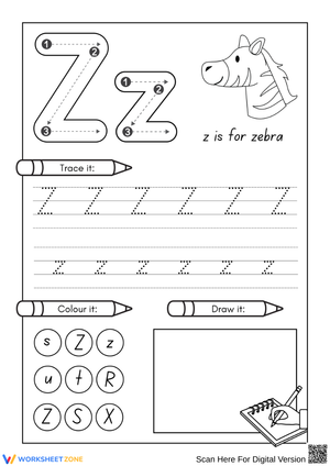 Letter Z Tracing and Coloring – Alphabet Handwriting Practice Worksheet