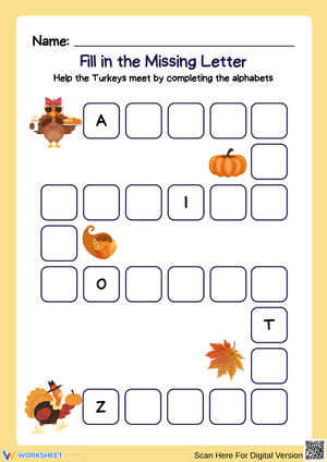 Thanksgiving Missing Letters Alphabet Worksheet