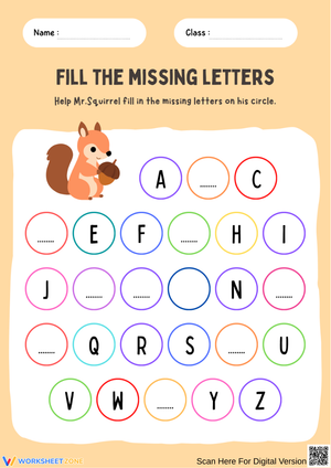 Alphabet Missing Letters Worksheet with Mr. Squirrel