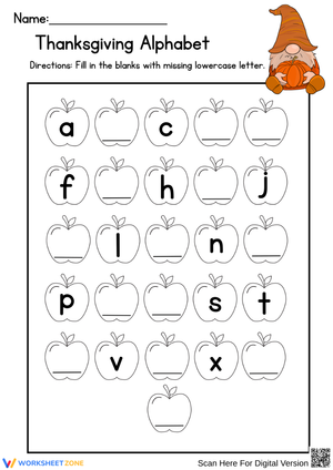 Thanksgiving Lowercase Alphabet Worksheet