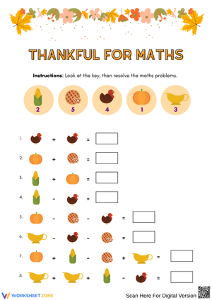 Thanksgiving Math Addition and Subtraction Worksheet