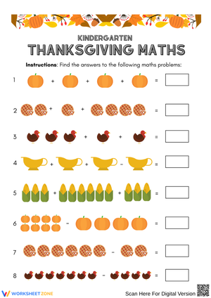 Kindergarten Thanksgiving Math Worksheet