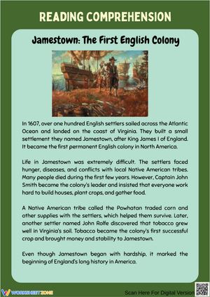 Jamestown: The First English Colony Reading Comprehension
