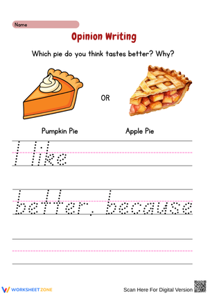 Thanksgiving Opinion Writing Worksheet – Pumpkin Pie or Apple Pie?