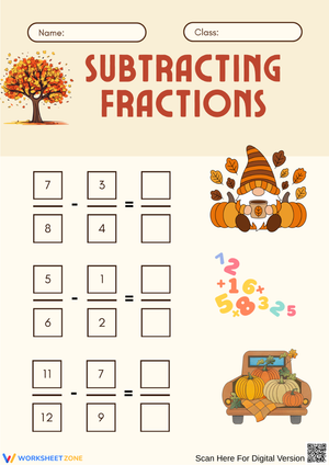 Subtracting Fractions Thanksgiving Math Worksheet