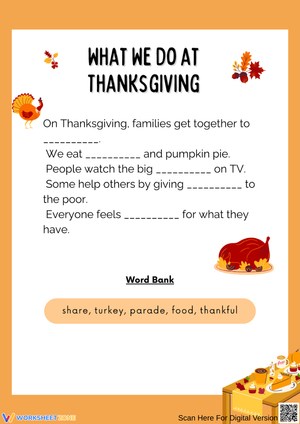What We Do at Thanksgiving – Fill-in-the-Blank Worksheet