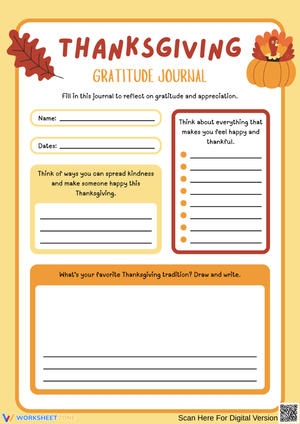 Thanksgiving Gratitude Journal Worksheet