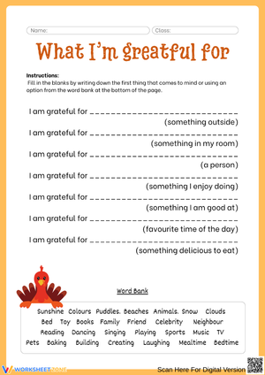 What I’m Grateful For – Thanksgiving Gratitude Worksheet
