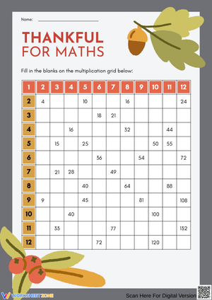 Thankful for Maths – Thanksgiving Multiplication Grid Worksheet