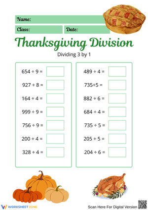 Thanksgiving Math Division Worksheet