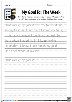 My Goal for The Week – Handwriting Practice Paragraph Worksheet
