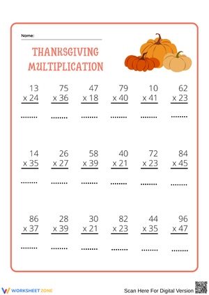 Thanksgiving Double-Digit Multiplication Practice